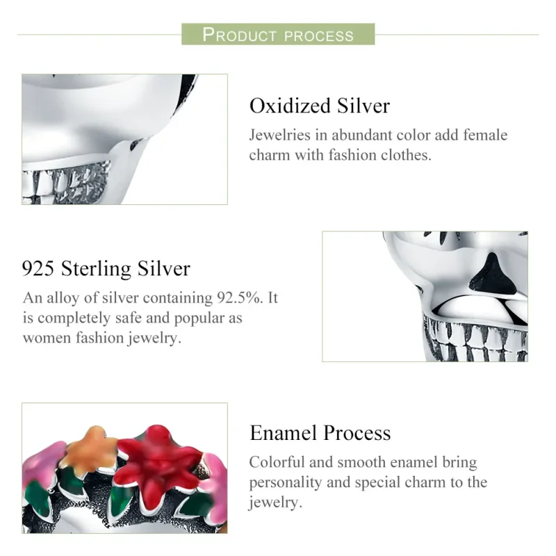(imagine pentru) Pandora Style Charm de Argint cu Craniu de Zahar - SCC888 - Vizualizare 7