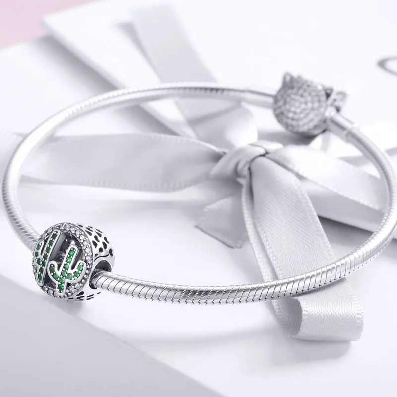 (imagine pentru) Pandora Style Cactus Charm din Argint Verde Vibrant - SCC918 - Vizualizare 3