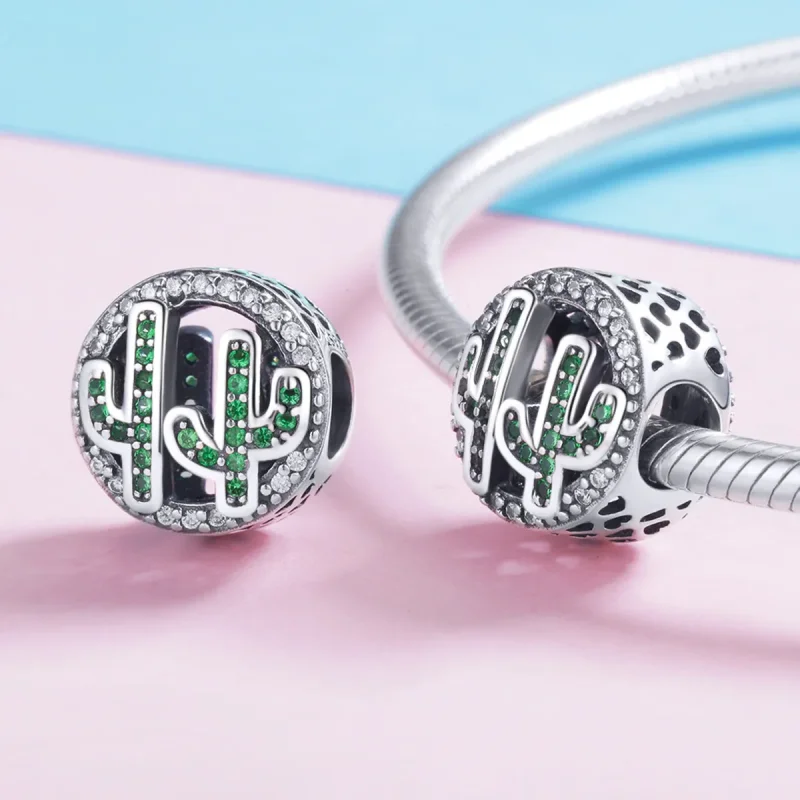 (imagine pentru) Pandora Style Cactus Charm din Argint Verde Vibrant - SCC918 - Vizualizare 4