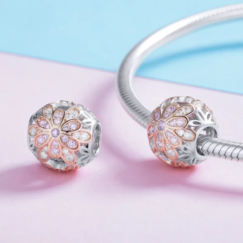 (imagine pentru) Pandora Stil Charm cu Flori în Două Nuanțe - SCC922 - Vizualizare 4