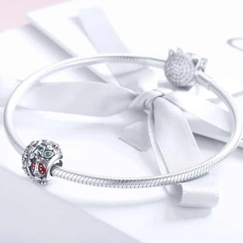 (imagine pentru) Pandora Style Charm de Argint cu Buburuze și Flori - SCC926 - Vizualizare 3