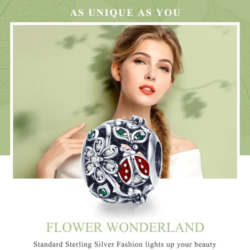 (imagine pentru) Pandora Style Charm de Argint cu Buburuze și Flori - SCC926 - Vizualizare 6