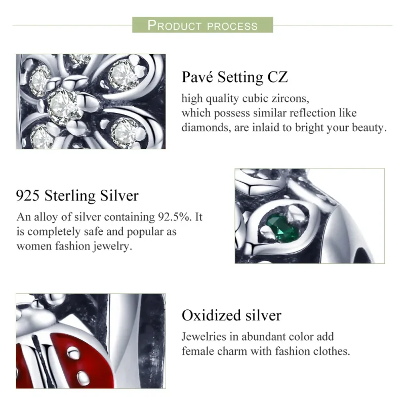 (imagine pentru) Pandora Style Charm de Argint cu Buburuze și Flori - SCC926 - Vizualizare 7