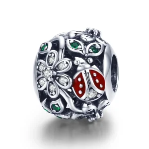 (imagine pentru) Pandora Style Charm de Argint cu Buburuze și Flori - SCC926