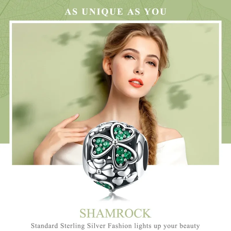 (imagine pentru) Pandora Style Charm de Argint cu Trifoi Verde - SCC964 - Vizualizare 6