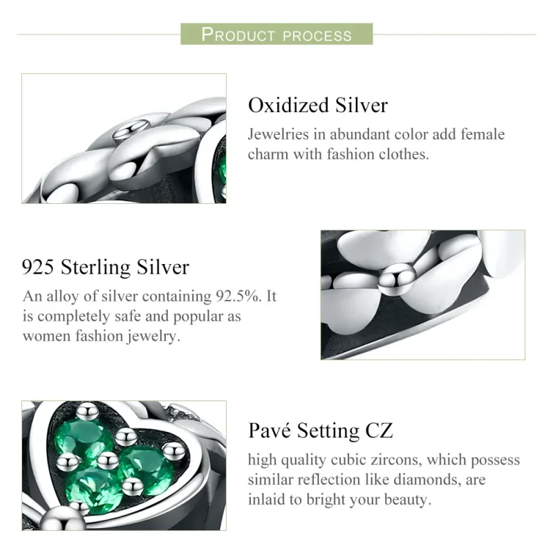 (imagine pentru) Pandora Style Charm de Argint cu Trifoi Verde - SCC964 - Vizualizare 7