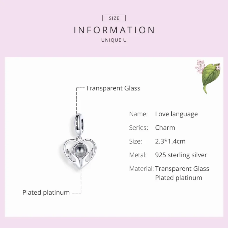 (imagine pentru) Talisman pandantiv Tip Pandora cu 100 de limbi te iubesc din argint - SCC1307 - Vizualizare 3