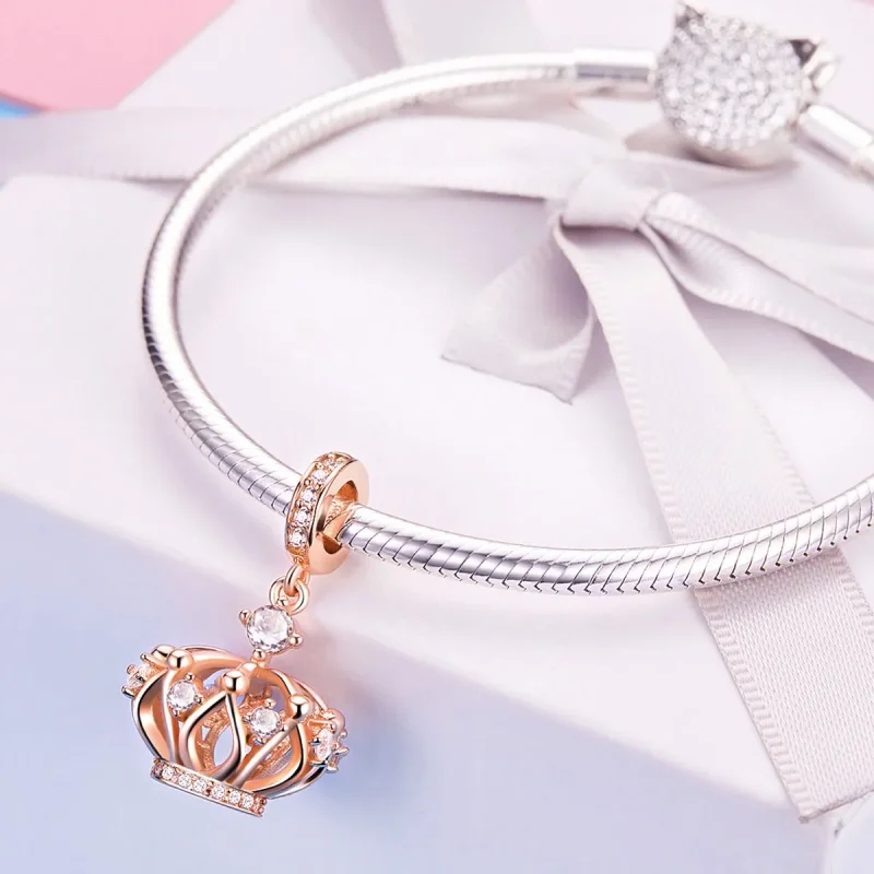 (imagine pentru) Talisman pandantiv Tip Pandora cu Coroana Regală din aur rose - SCC1121 - Vizualizare 4