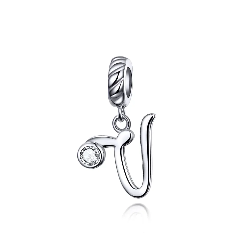 (imagine pentru) Talisman pandantiv Tip Pandora cu Litera V din argint - SCC1183-V