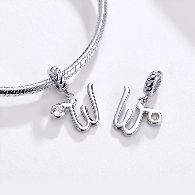 (imagine pentru) Talisman pandantiv Tip Pandora cu Litera W din argint - SCC1183-W - Vizualizare 3