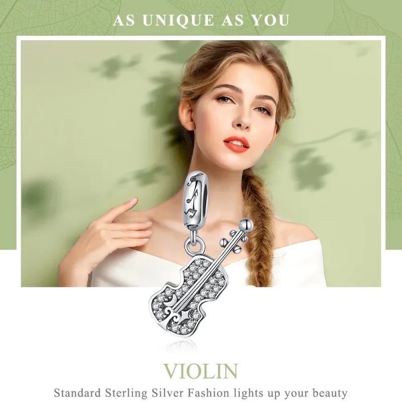 (imagine pentru) Talisman pandantiv Tip Pandora cu Pavé Vioara din argint - SCC1078 - Vizualizare 2