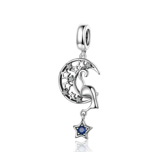 (imagine pentru) Talisman pandantiv Tip Pandora cu Pisicuță în lună din argint - SCC1205