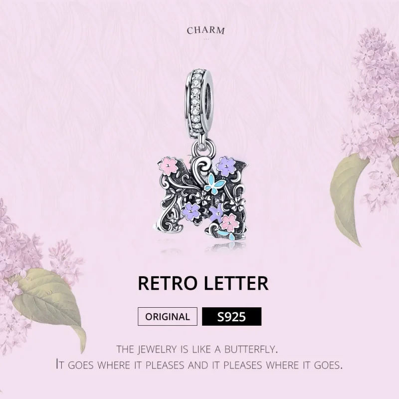 (imagine pentru) Talisman pandantiv Tip Pandora cu Scrisoarea de flori M din argint - SCC1274 - Vizualizare 2