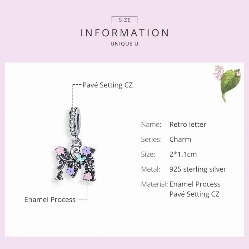 (imagine pentru) Talisman pandantiv Tip Pandora cu Scrisoarea de flori M din argint - SCC1274 - Vizualizare 3