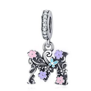 (imagine pentru) Talisman pandantiv Tip Pandora cu Scrisoarea de flori M din argint - SCC1274