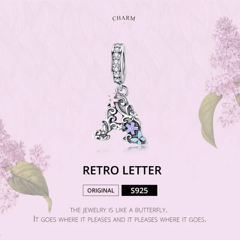 (imagine pentru) Talisman pandantiv Tip Pandora cu Scrisoarea Floare A din argint - SCC1273 - Vizualizare 2