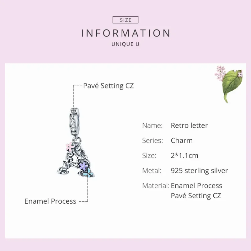 (imagine pentru) Talisman pandantiv Tip Pandora cu Scrisoarea Floare A din argint - SCC1273 - Vizualizare 3