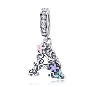 (imagine pentru) Talisman pandantiv Tip Pandora cu Scrisoarea Floare A din argint - SCC1273
