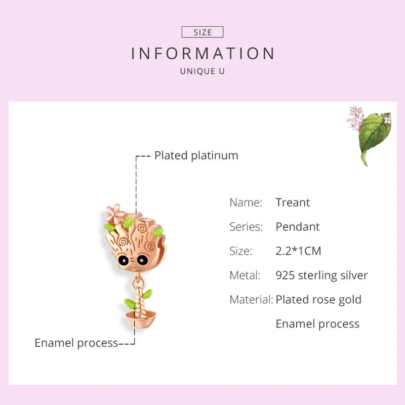 (imagine pentru) Talisman Tip Pandora Baby Groot din aur rose - BSC130 - Vizualizare 6