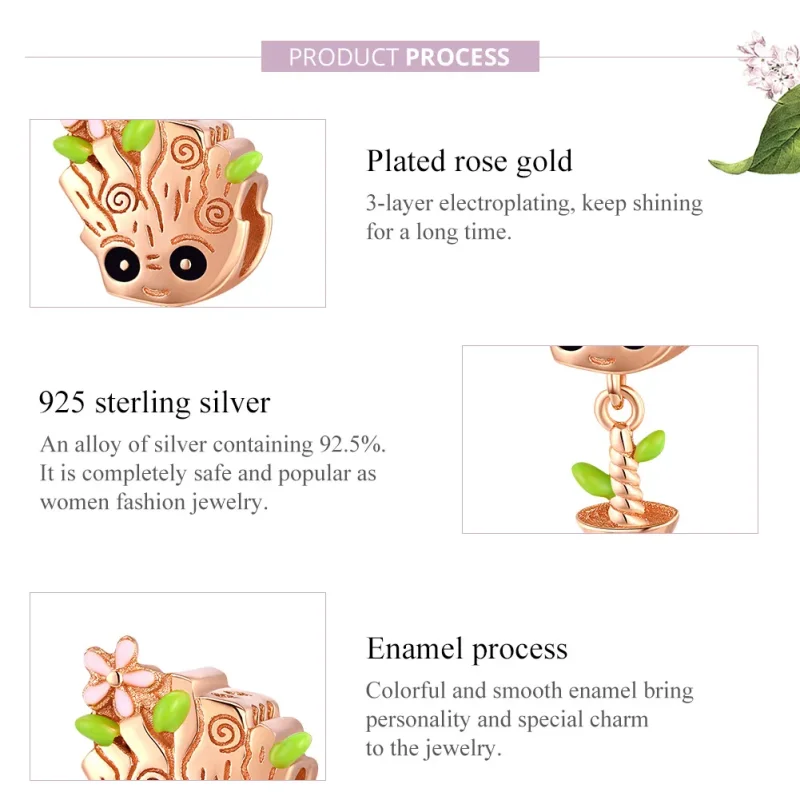 (imagine pentru) Talisman Tip Pandora Baby Groot din aur rose - BSC130 - Vizualizare 7