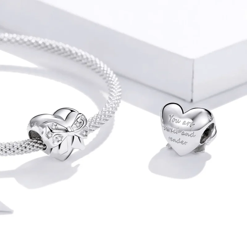 (imagine pentru) Talisman Tip Pandora Bow & Love Heart din argint - BSC381 - Vizualizare 4