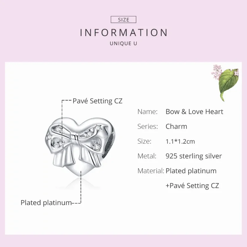 (imagine pentru) Talisman Tip Pandora Bow & Love Heart din argint - BSC381 - Vizualizare 7