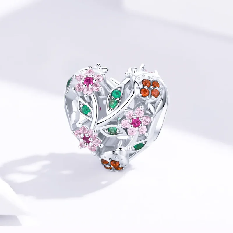 (imagine pentru) Talisman Tip Pandora Buburuză și flori din argint - BSC117 - Vizualizare 2