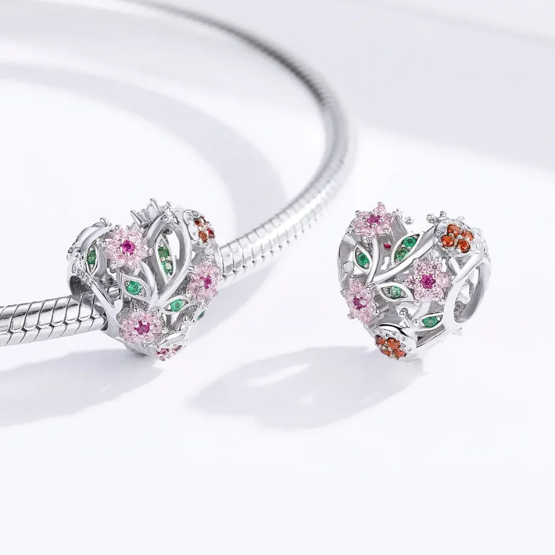 (imagine pentru) Talisman Tip Pandora Buburuză și flori din argint - BSC117 - Vizualizare 3