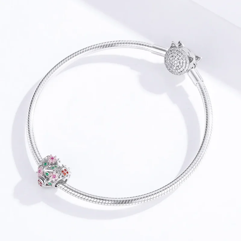 (imagine pentru) Talisman Tip Pandora Buburuză și flori din argint - BSC117 - Vizualizare 4