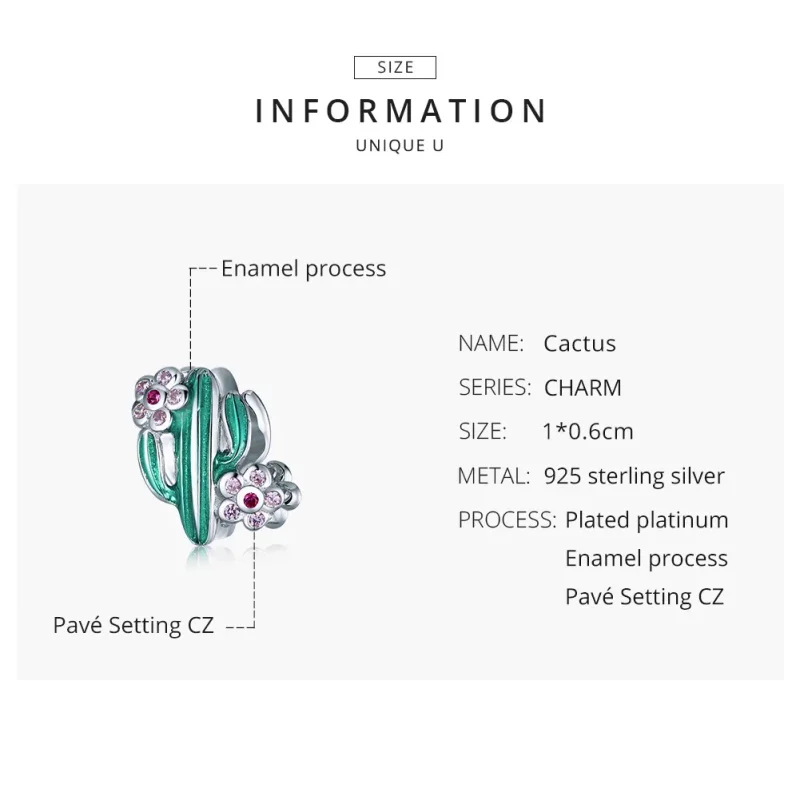 (imagine pentru) Talisman Tip Pandora Cactus din argint - BSC261 - Vizualizare 8
