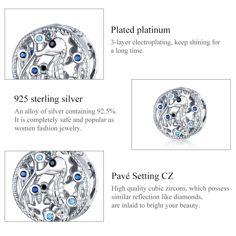(imagine pentru) Talisman Tip Pandora Calul de mare pe îndelete din argint - BSC266 - Vizualizare 7