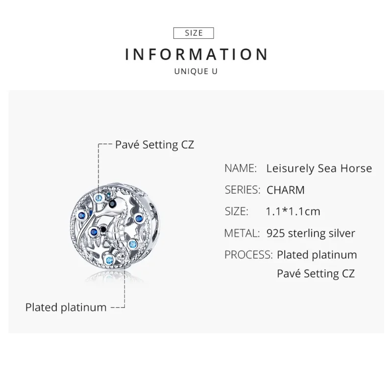 (imagine pentru) Talisman Tip Pandora Calul de mare pe îndelete din argint - BSC266 - Vizualizare 8