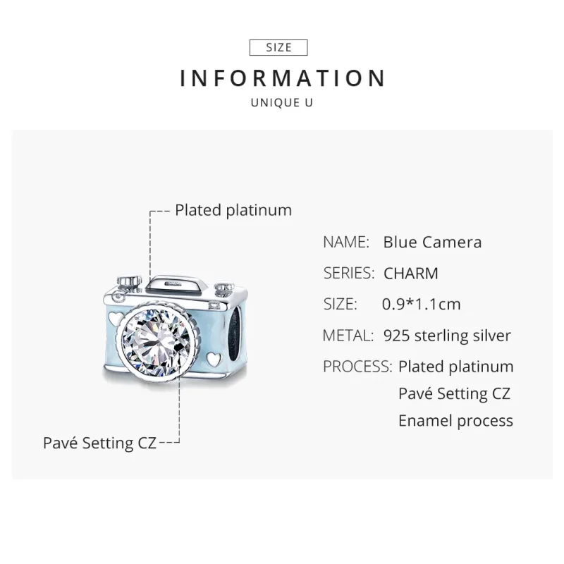 (imagine pentru) Talisman Tip Pandora Cameră albastră din argint - BSC264 - Vizualizare 8