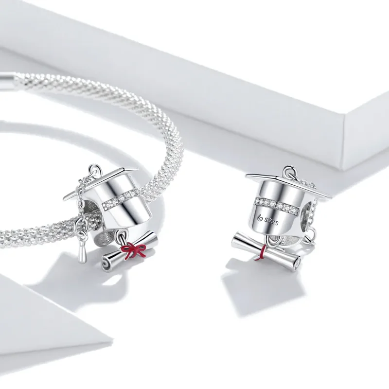 (imagine pentru) Talisman Tip Pandora Capac de absolvire a colegiului din argint - BSC357 - Vizualizare 4