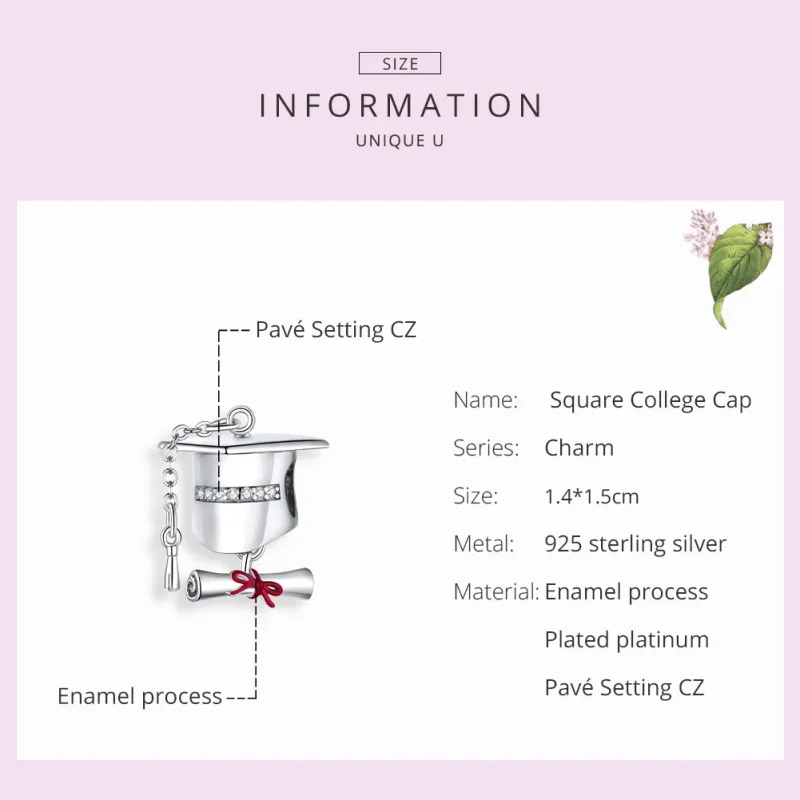 (imagine pentru) Talisman Tip Pandora Capac de absolvire a colegiului din argint - BSC357 - Vizualizare 7