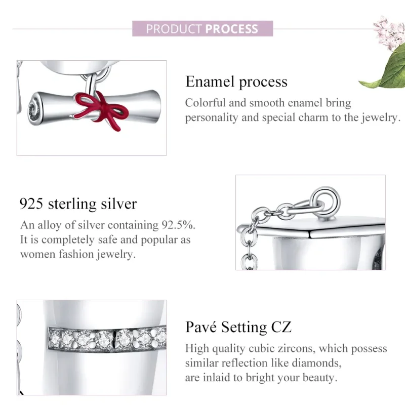 (imagine pentru) Talisman Tip Pandora Capac de absolvire a colegiului din argint - BSC357 - Vizualizare 8