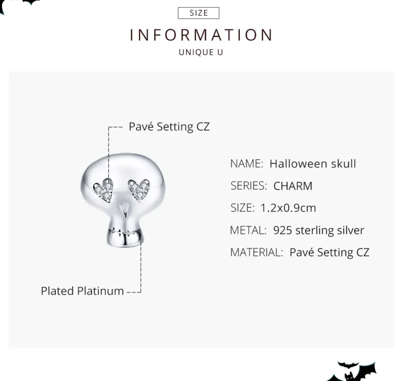 (imagine pentru) Talisman Tip Pandora Craniu de Halloween din argint - SCC1362 - Vizualizare 7