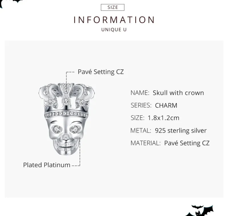 (imagine pentru) Talisman Tip Pandora Craniul Cu Coroana din argint - SCC1361 - Vizualizare 7