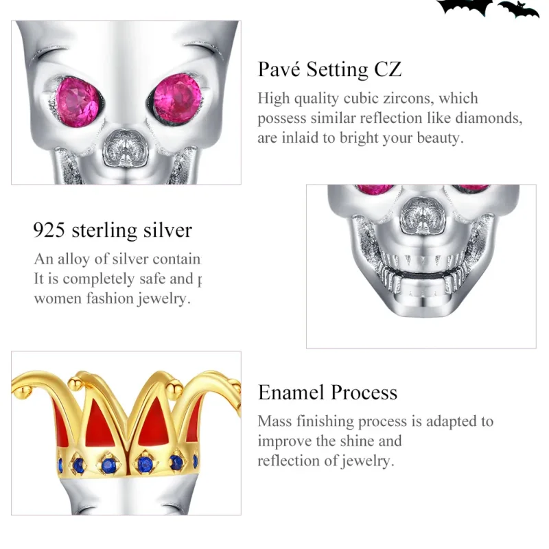(imagine pentru) Talisman Tip Pandora Craniul de clovn în două tonuri în două nuanțe - SCC1363 - Vizualizare 6