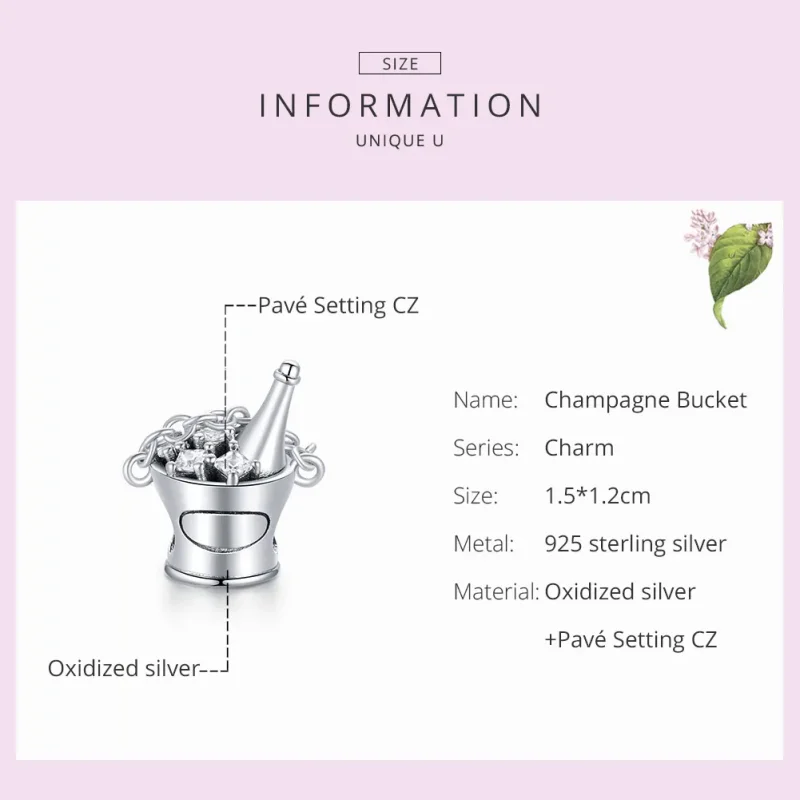 (imagine pentru) Talisman Tip Pandora Cupa cu sampanie din argint - SCC1687 - Vizualizare 7