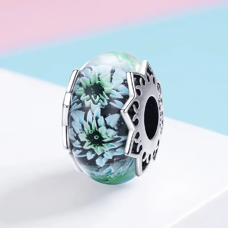 (imagine pentru) Talisman Tip Pandora Cyan Crizantema din argint - SCC1011 - Vizualizare 2