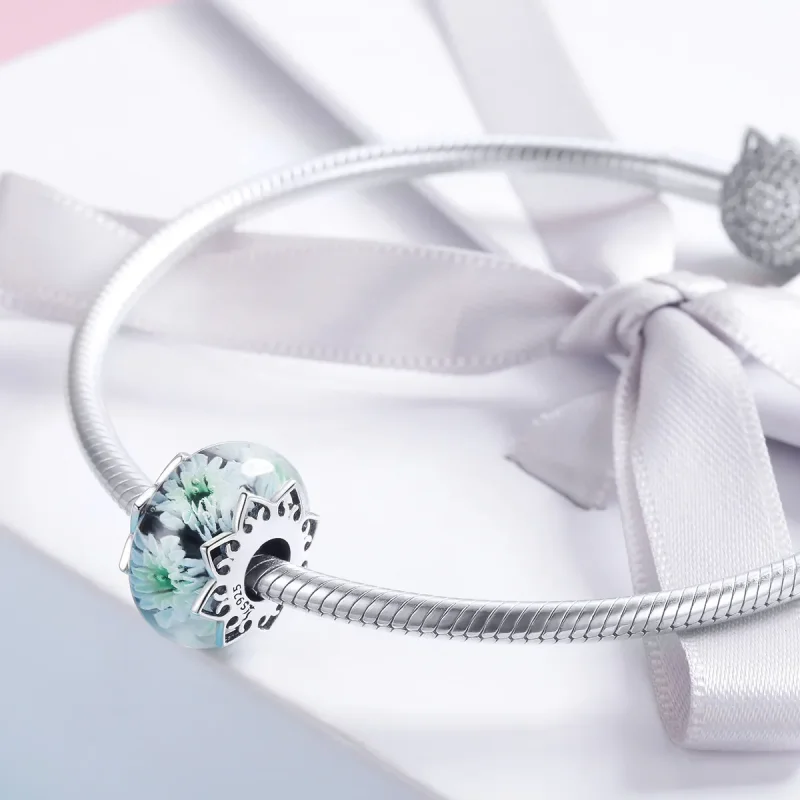 (imagine pentru) Talisman Tip Pandora Cyan Crizantema din argint - SCC1011 - Vizualizare 3