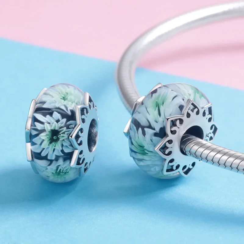 (imagine pentru) Talisman Tip Pandora Cyan Crizantema din argint - SCC1011 - Vizualizare 4
