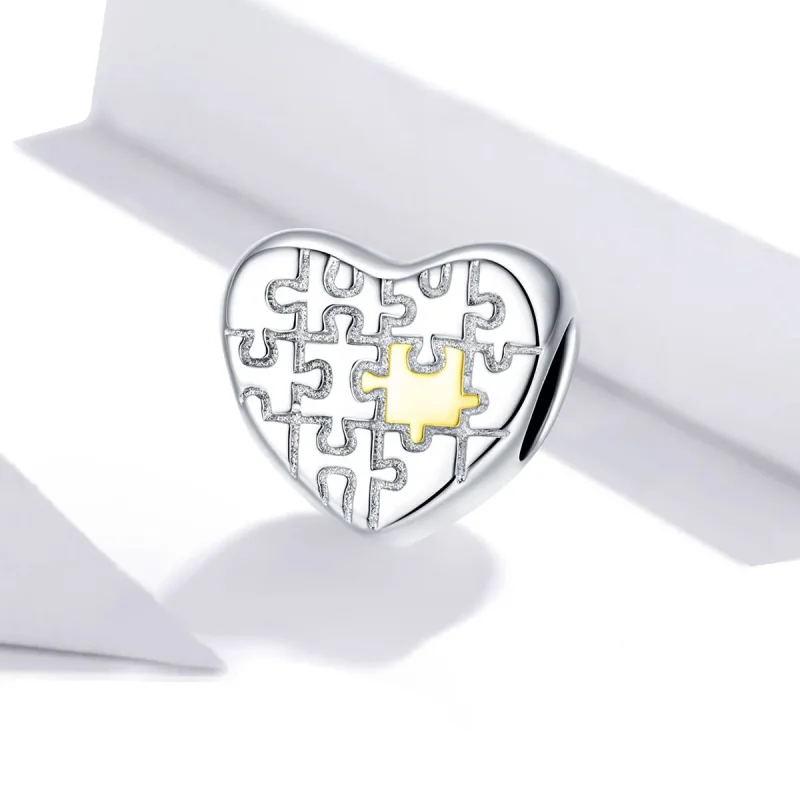 (imagine pentru) Talisman Tip Pandora Dragostea puzzle-urilor în două nuanțe - SCC1673 - Vizualizare 2