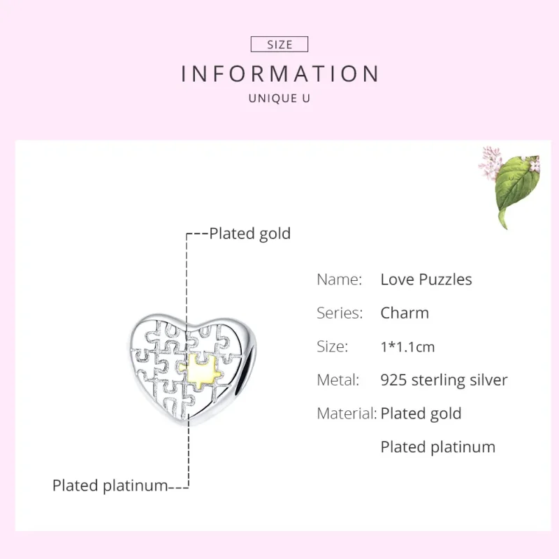 (imagine pentru) Talisman Tip Pandora Dragostea puzzle-urilor în două nuanțe - SCC1673 - Vizualizare 7