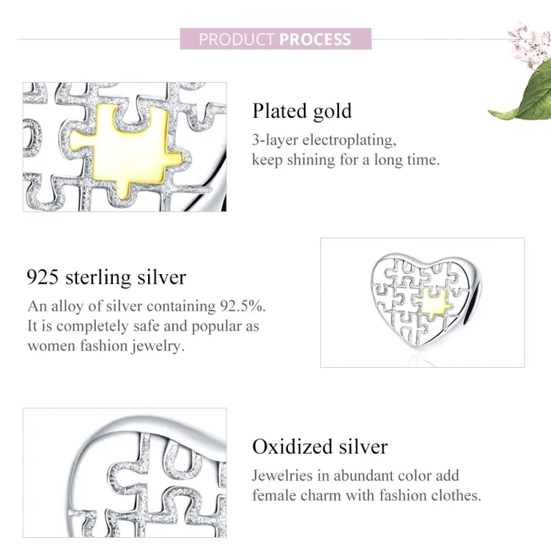 (imagine pentru) Talisman Tip Pandora Dragostea puzzle-urilor în două nuanțe - SCC1673 - Vizualizare 8