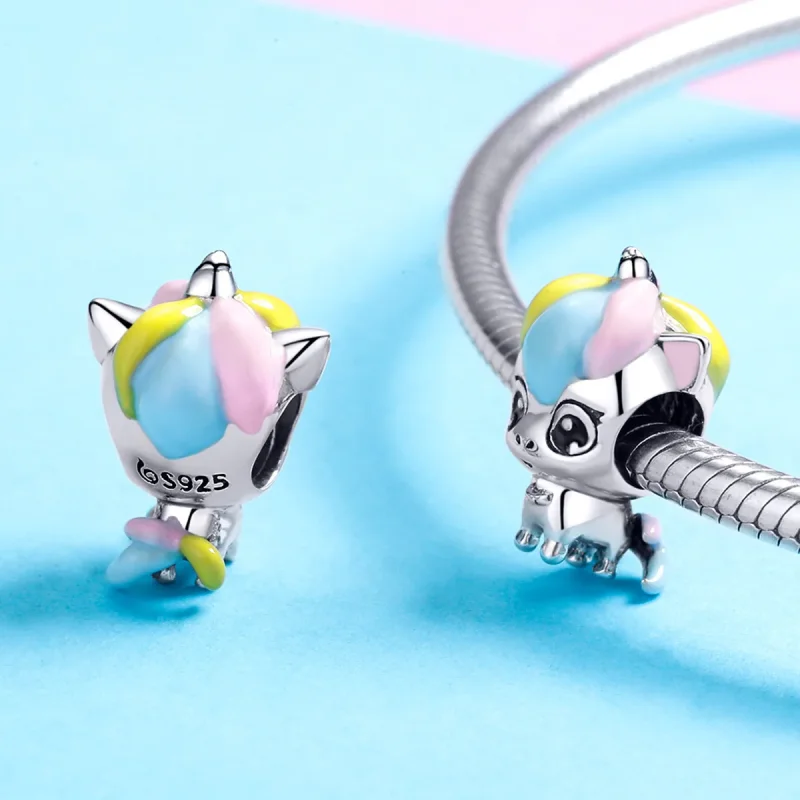 (imagine pentru) Talisman Tip Pandora Drăguț Unicorn din argint - BSC059 - Vizualizare 4