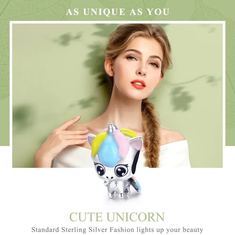 (imagine pentru) Talisman Tip Pandora Drăguț Unicorn din argint - BSC059 - Vizualizare 6