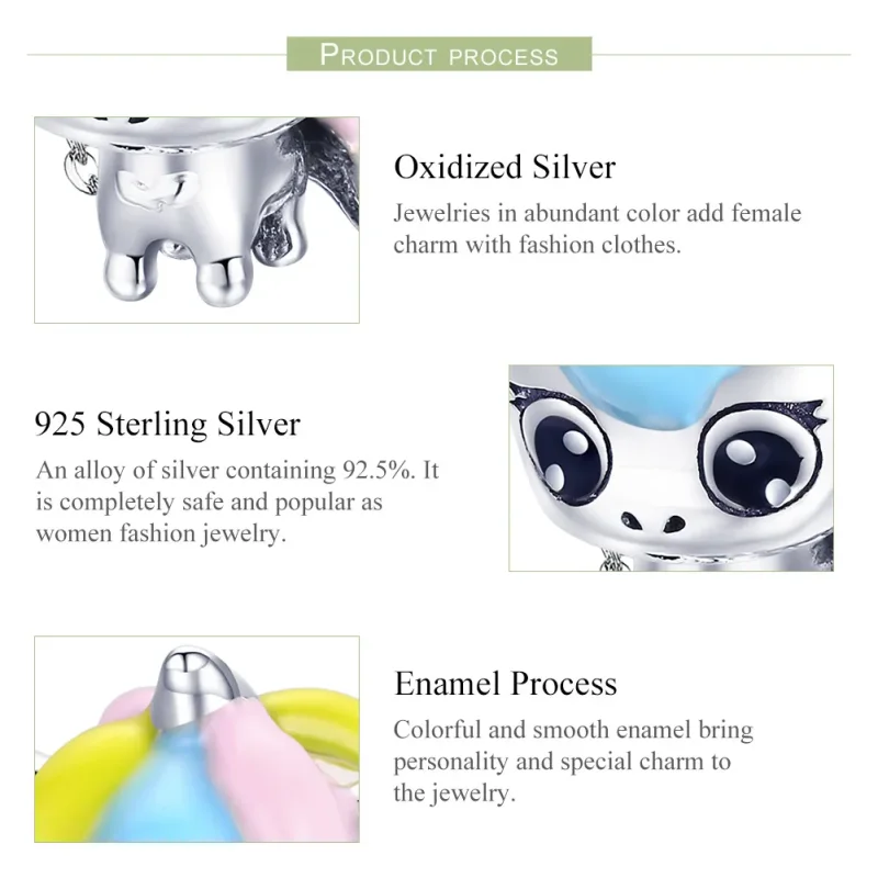 (imagine pentru) Talisman Tip Pandora Drăguț Unicorn din argint - BSC059 - Vizualizare 7