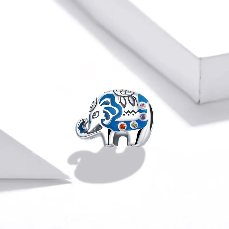 (imagine pentru) Talisman Tip Pandora Elefant înfloritor colorat din argint - SCC1821 - Vizualizare 2